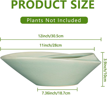 Bonsai Pot - 12 Inch Ceramic Planter Pot with Drainage Hole Large Modern Planter Decorative Glazed