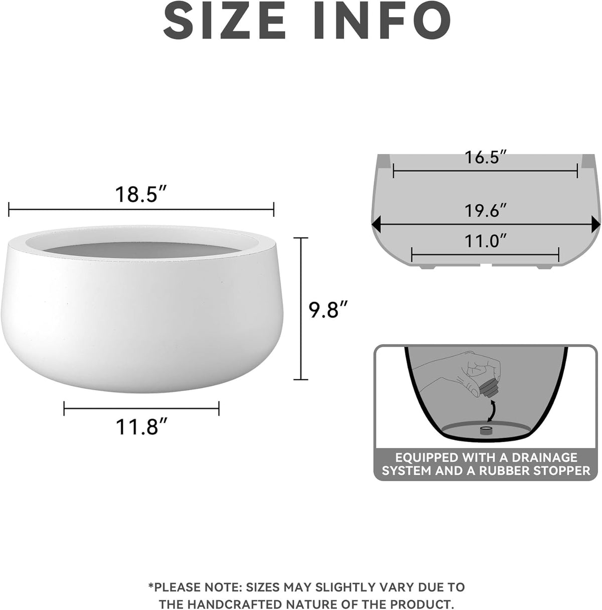 Kante 19.6" Dia Round Concrete Planter, Outdoor Indoor Garden Plant Pots with Drainage Hole and