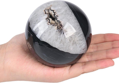 JIC Gem 3.1-3.5 inch(80-90mm) Large Black Onyx Agate Large Crystal Ball Round Healing Crystals