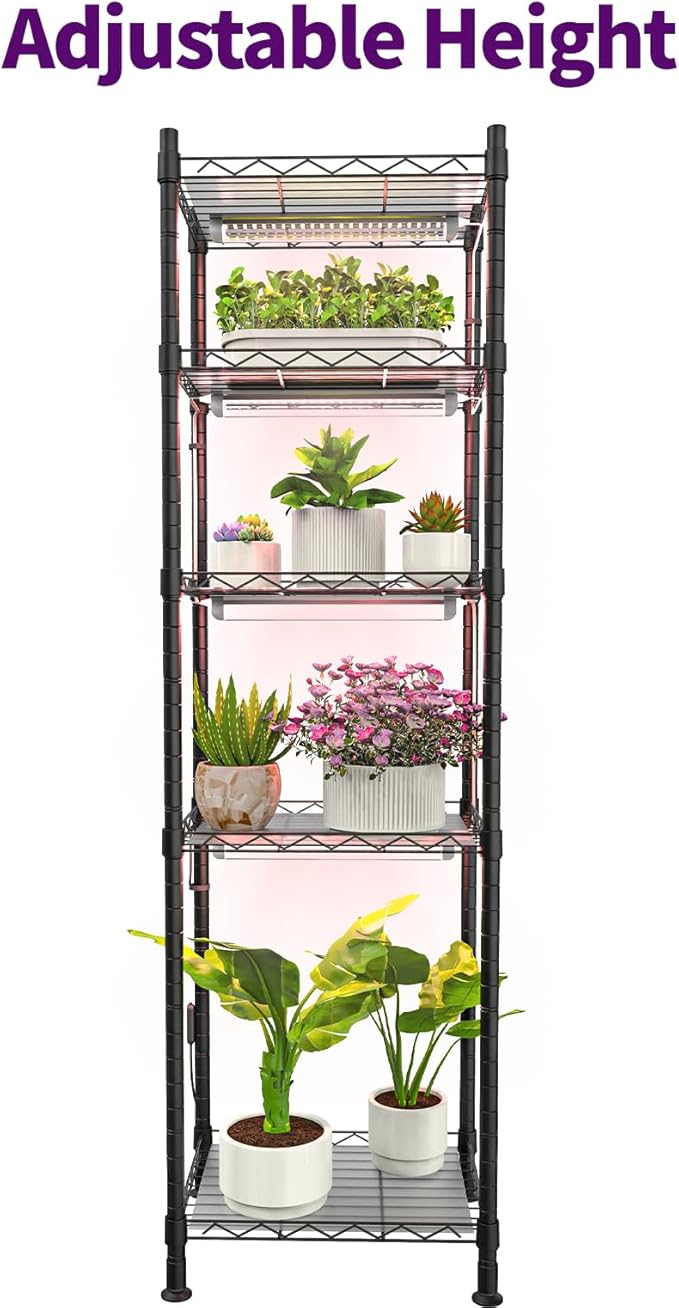 Plant Stand with Grow Lights, 5-Tier metal Plant Shelf with 4-Pack 40W Full Spectrum Grow Light