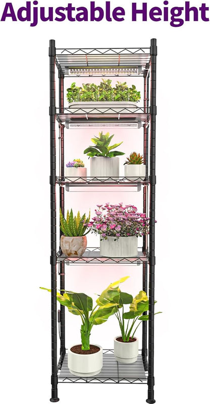 Plant Stand with Grow Lights, 5-Tier metal Plant Shelf with 4-Pack 40W Full Spectrum Grow Light