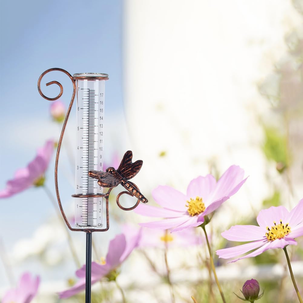 HOBYLUBY Dragonfly Rain Gauge Outdoor with 7 Inch Glass Tube