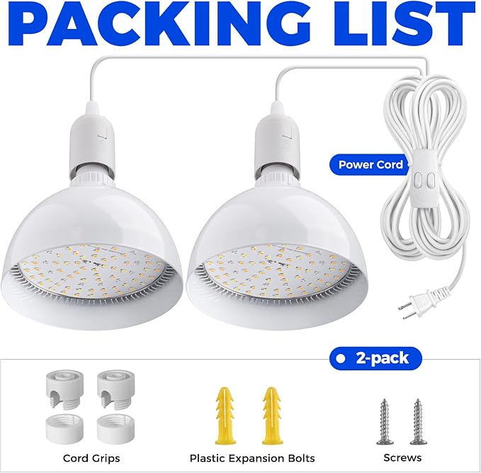 Barrina LED Grow Light Bulb, 50W (2 x 25W) Full Spectrum, with 16.4FT Power Cord, Hanging Grow