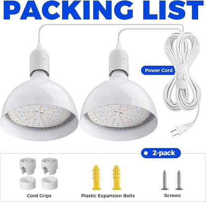Barrina LED Grow Light Bulb, 50W (2 x 25W) Full Spectrum, with 16.4FT Power Cord, Hanging Grow