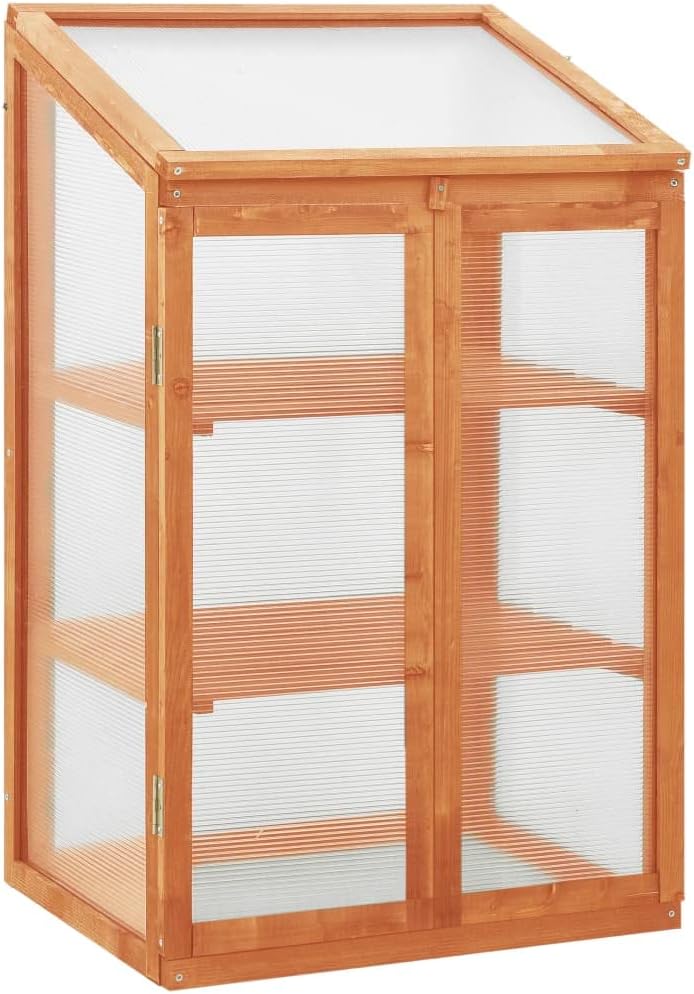 Wooden Garden Greenhouse，Wood Raised Plants Bed Raised Flower Planter Box, Garden Wood Cold Frame