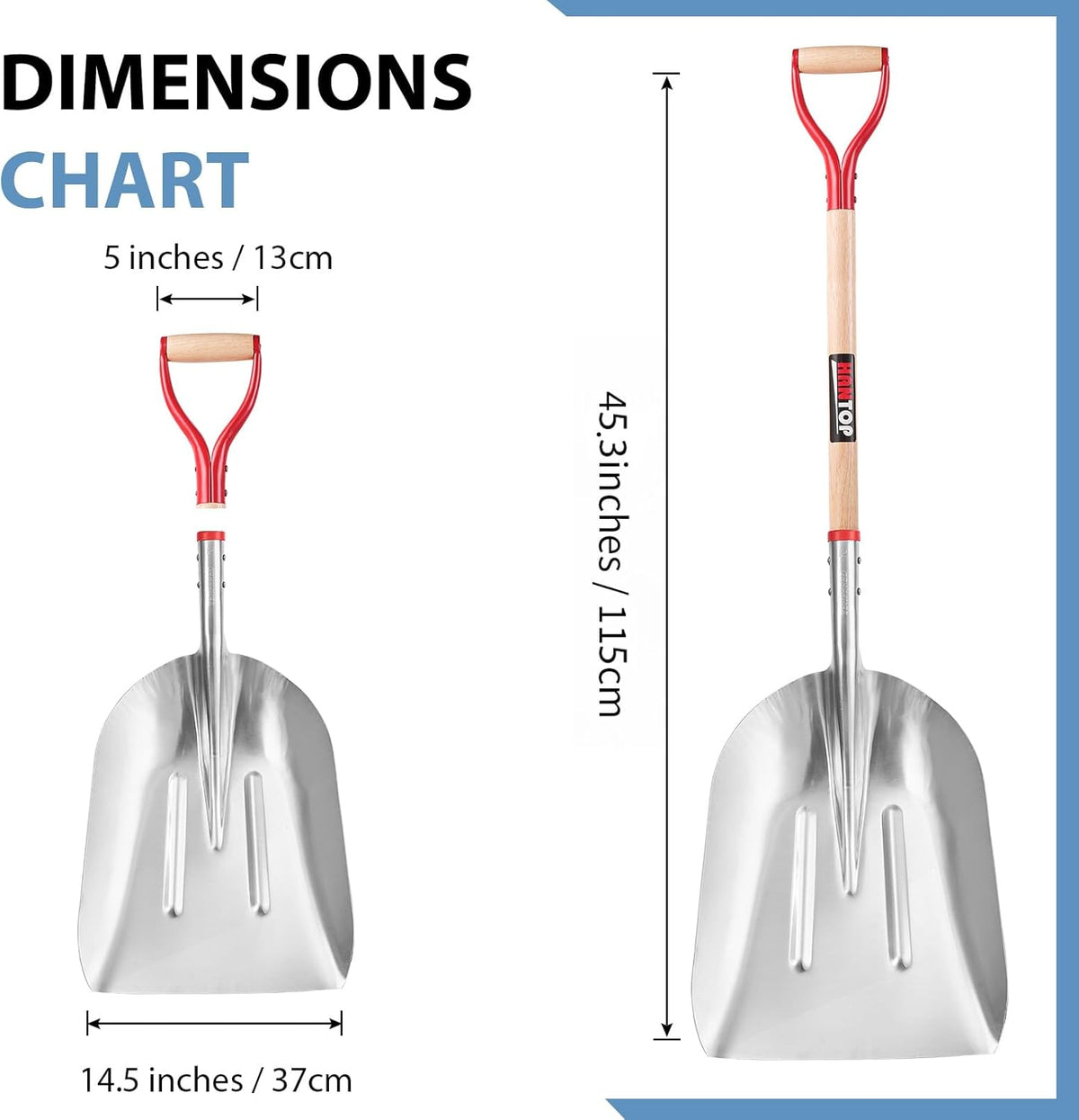 Aluminum Snow Scoop Shovel Wide Grain Shovels with Lightweight Large Capacity Head and Oak Wooden