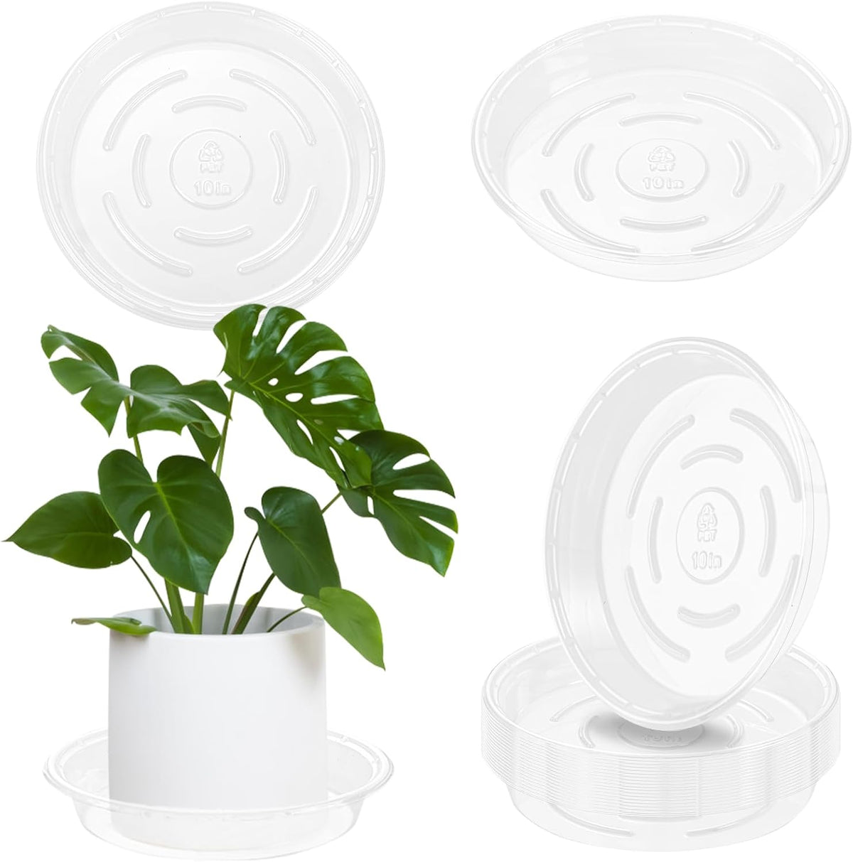 Saucer 30 Pack Plant Trays for Pots 10 Inch Plastic for Outdoors and Indoors Clear Drip Trays for