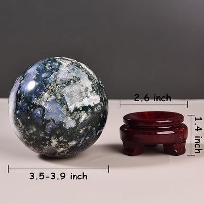Large Moss Agate Crystal Sphere Natural Healing Crystal Ball with Stand Meditation Decorative Balls