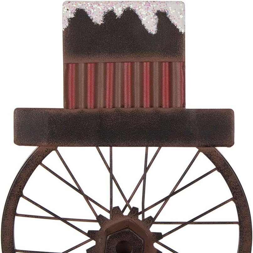 Glitzhome 33.98" H Metal Bike Wheel Snowman with Plaid Scarf Hat Porch Decor Metal Bicycle Garden