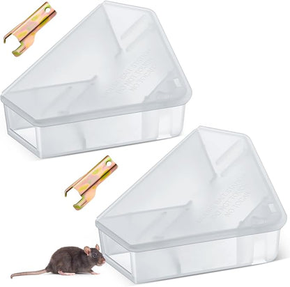 Qualirey 2 Pcs Mice Station with Key Triangle Bait Station Reusable Rodent Trap Bait Box, Keeps
