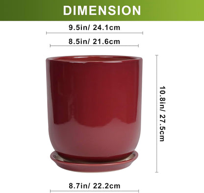 Ceramic Planter for Plants - 10 Inch Plant Pot Indoor with Drainage Hole and Saucer Modern Large