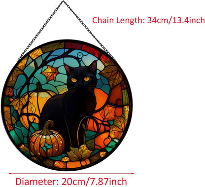 Black Cat Pattern Suncatcher Stained Glass,Hanging Stained Glass for Windows for Cat