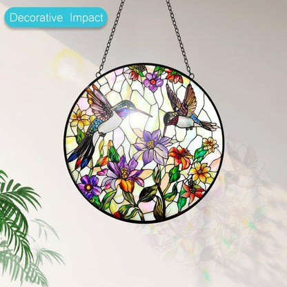 Hummingbird Sun Catcher Stained Glass Window Hanging - Wildflower and Bird Suncatchers for Windows
