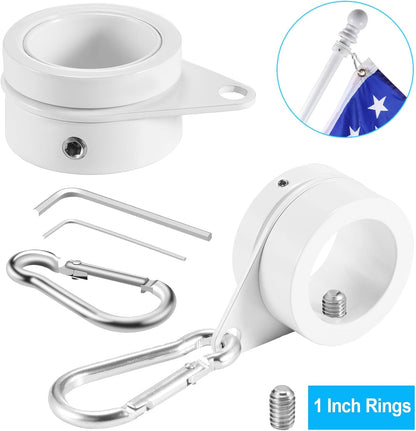 1" White Flag Pole Rings, 2 Pcs Anti Wrap Aluminum Alloy Flag Pole Clips Swivels, 360° Rotating