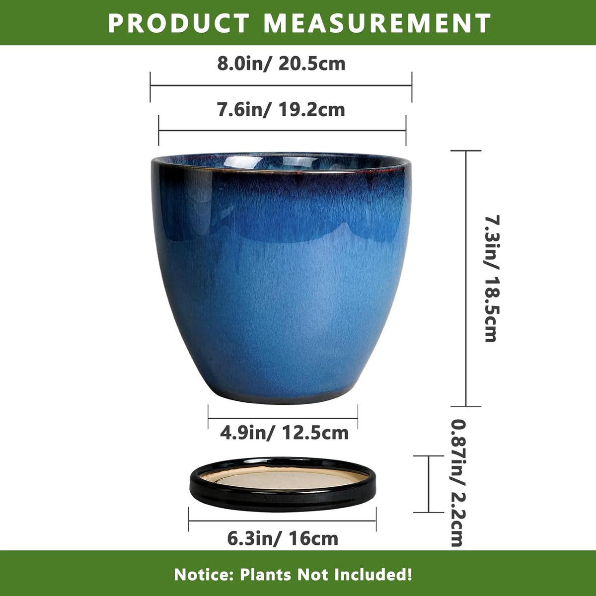 8 Inch Planter - Ceramic Plant Pot with Drainage Hole and Tray Round Planter Modern Flower Pot for