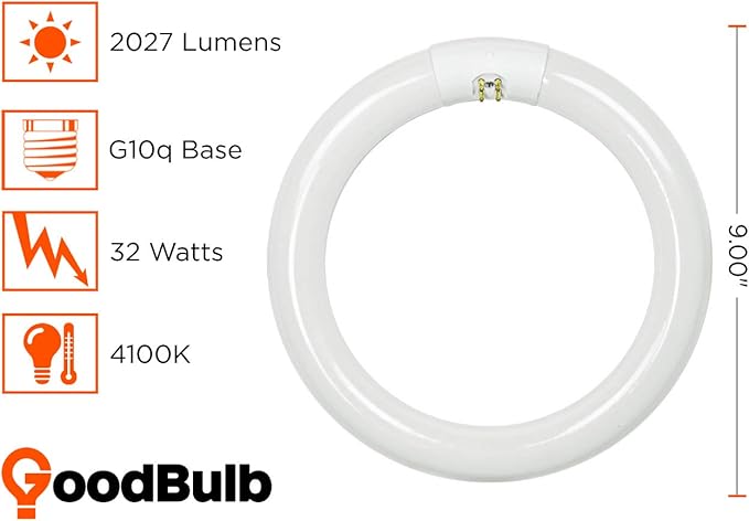GoodBulb 32-Watt 9 Inch T9 Fluorescent Circline Light Bulb 4100K Cool White Light Color G10q Base