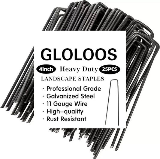 4 inch 25 Pack Black Galvanized Landscape Staples 11 Gauge Garden Stakes Pins Anti-Rust Ground