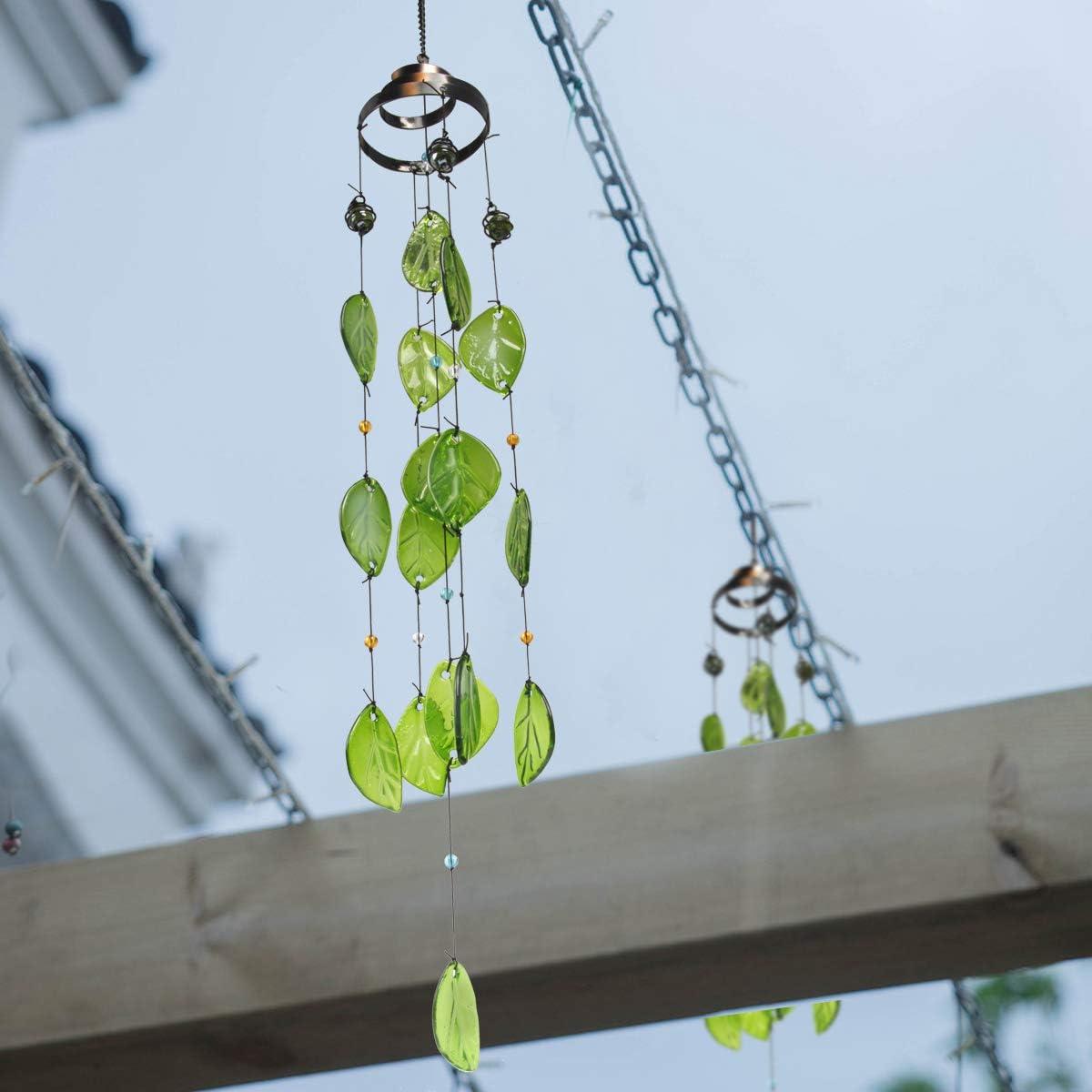 Vindar Wind Chimes, Glass Leaves Wind Chimes Outdoor Decor Handmade 32" Garden Chimes for Home