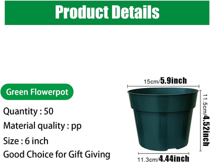 50 Pack 6 Inch Nursery Pots, Planting Grow Plastic Flower Pots, Thick Planters with Drainage Holes