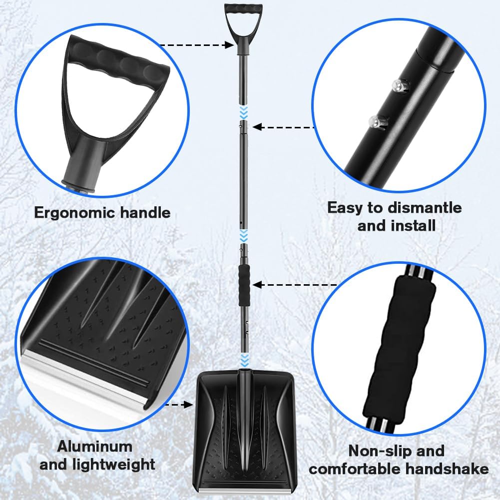 Snow Square Shovel, Shovels for Digging with D-Handle, Overall 41-Inch Long Garden Shovel for Car