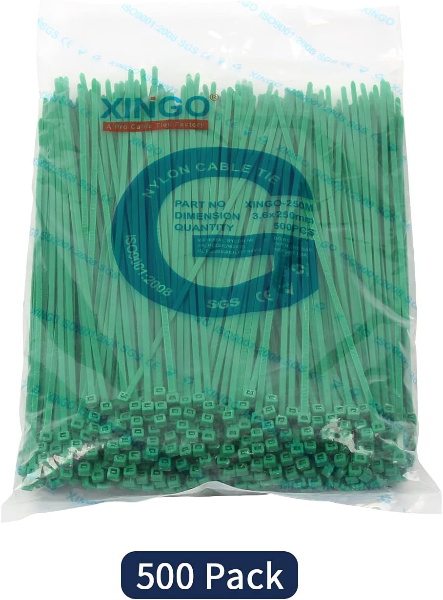 XINGO 10 Inch Cable Zip Ties (500 Pack), 40 Lbs Tensile Strength-Heavy Duty, Self-Locking Nylon