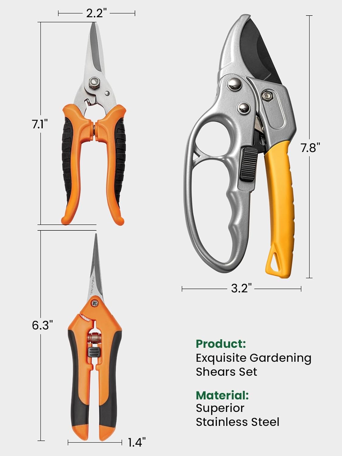 GROWNEER 3 Pack Garden Scissors kit Professional Garden Pruning Shears Stainless Steel Garden