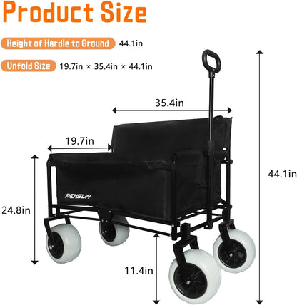 PENSUN 3-in-1 Foldable Wagon Convert to Bench, Collapsible Beach Wagon with Dual Wheel Sets