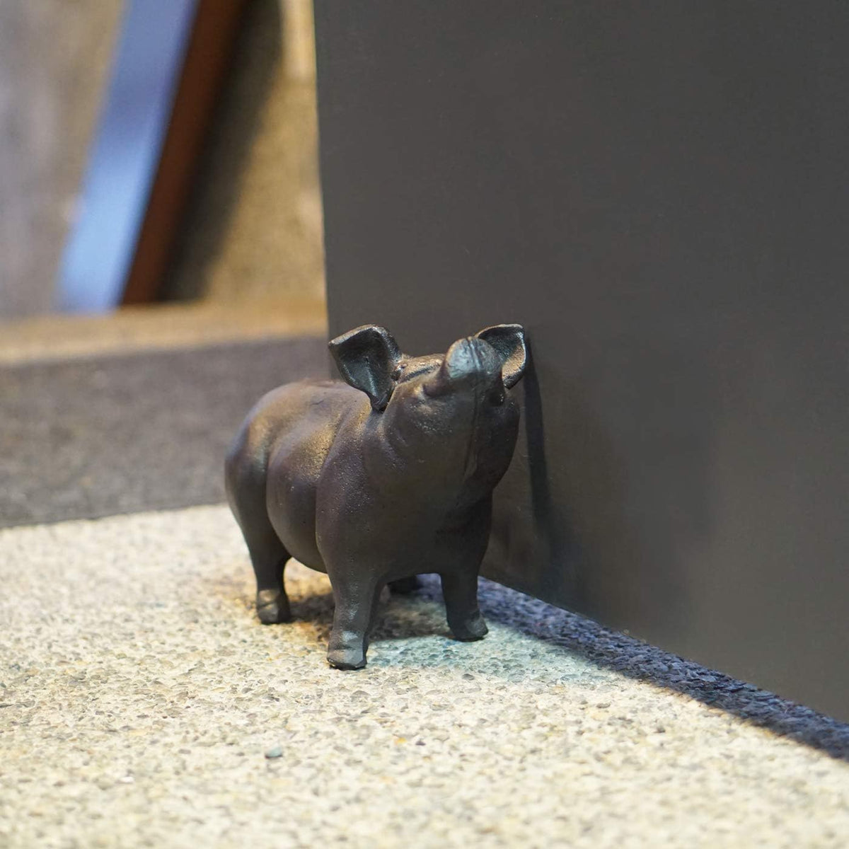 NACH Cast Iron Pig Door Stop/Decorative Statues, Black Pig Gum Stopper, Rustic - 12.6x4.9x7.9