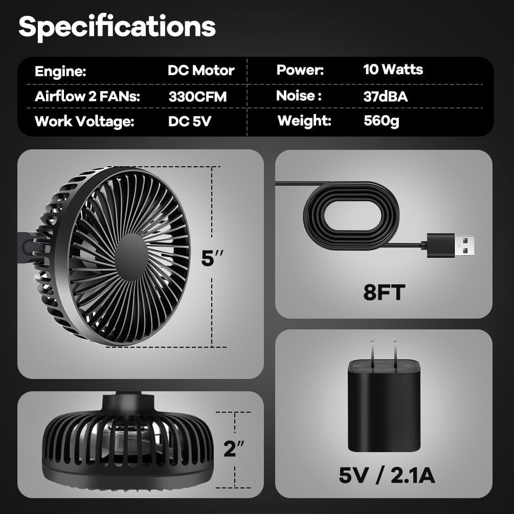 Grow Tent Fan, 5in Two Fans for Greenhouse Plant All Direction Ventilation Circulation Instead of