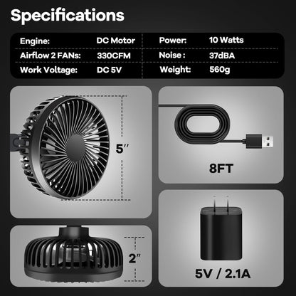 Grow Tent Fan, 5in Two Fans for Greenhouse Plant All Direction Ventilation Circulation Instead of