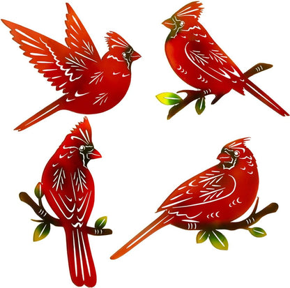 4 Pack Metal Cardinal Wall Art Decor Metal Birds 3D Outdoor Sculpture, Ornaments Hand-Made Nimble