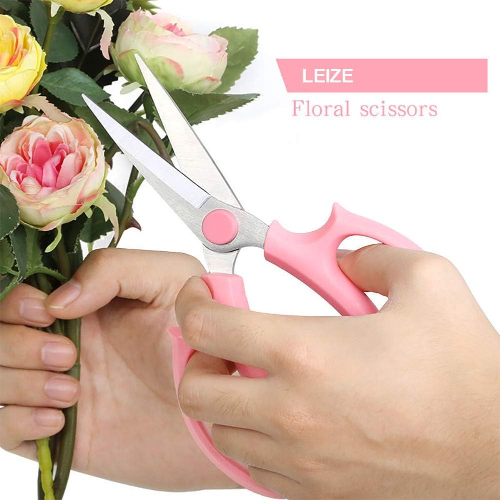 Leize Flower Scissors, Premium Thickened Stainless Steel Floral Shears, Strong Pruner for Flowers