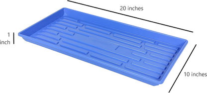SUNPACK 10" x 20" Heavy Duty Shallow Plastic Seed Starting Tray, Blue, 1" (Pack of 10) - No