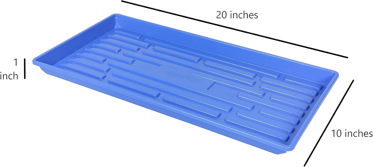 SUNPACK 10" x 20" Heavy Duty Shallow Plastic Seed Starting Tray, Blue, 1" - No Drainage Holes