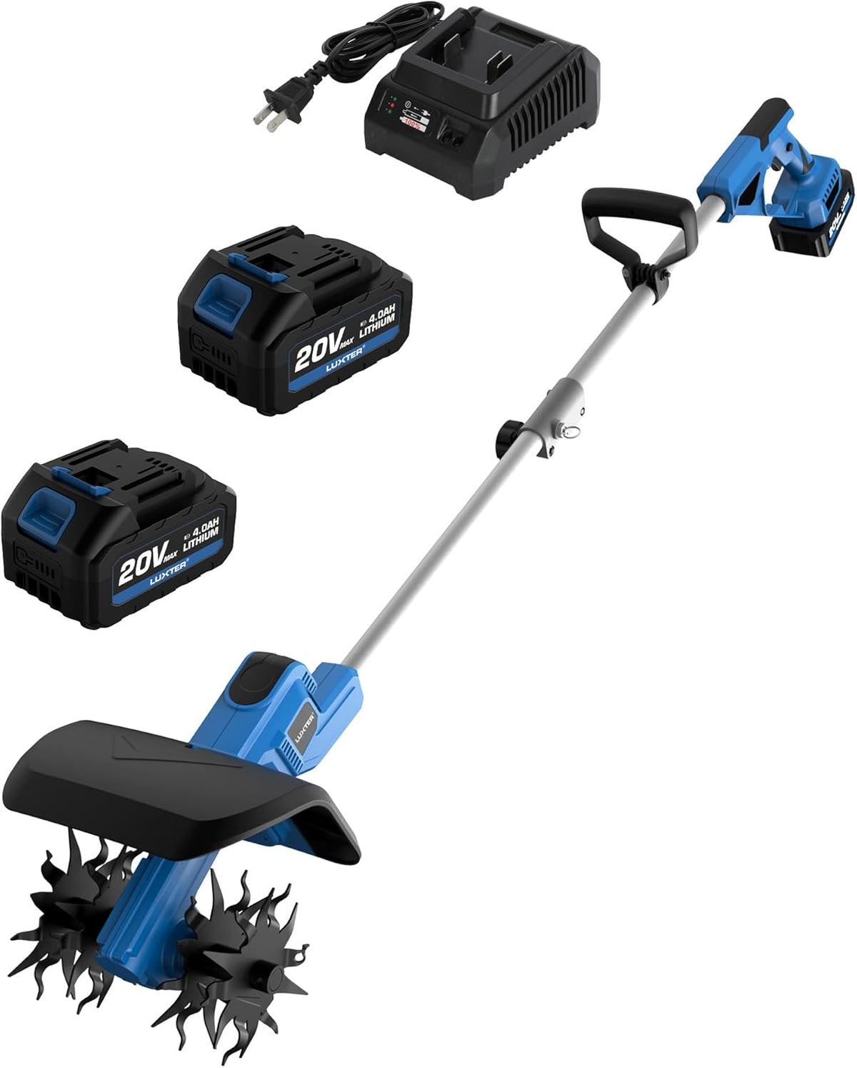 LUXTER 20V Cordless Tiller for Gardening 8.6 Inch Electric Garden Cultivator with 48 Steel Tines