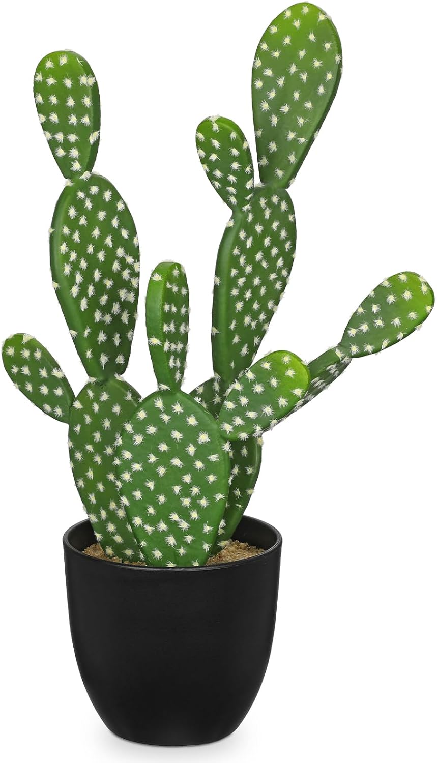 DILATATA 16.5" Small Fake Cactus Plant Potted 'Prickly Pear Cactus' Faux Cacti for Home Garden