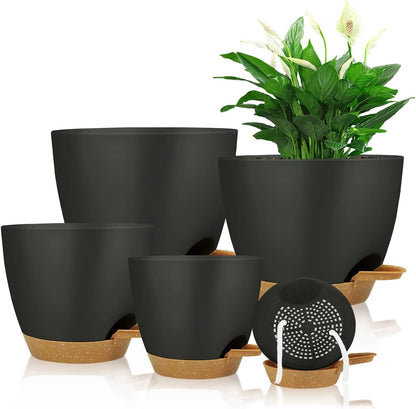 Self Watering Planters with Drainage Holes Reservoir,Nursery Planting Pot for Indoor Decor Garden