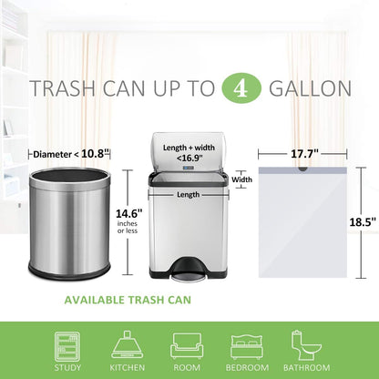 4 Gallon 140 Counts Strong Drawstring Trash Bags Garbage Bags by Teivio, Bathroom Trash Can Bin
