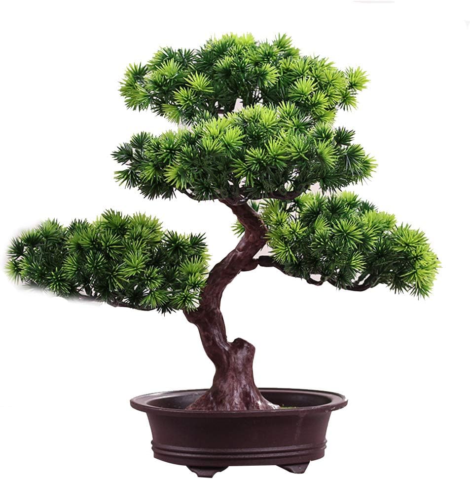 KOET Artificial Bonsai Pine Tree, 11Inch Faux Potted Plant Desk Display Fake Tree Pot Ornaments