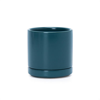 D'vine Dev 3.5 Inch Ceramic Planter Pot with Drainage Hole and Saucer, Indoor Cylinder Round