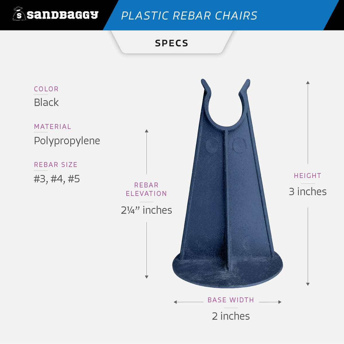 Sandbaggy Rebar Chair (Pack of 1000, 2-1/4 Inch) - Heavy Duty Plastic, Fits Rebar #3 to #5