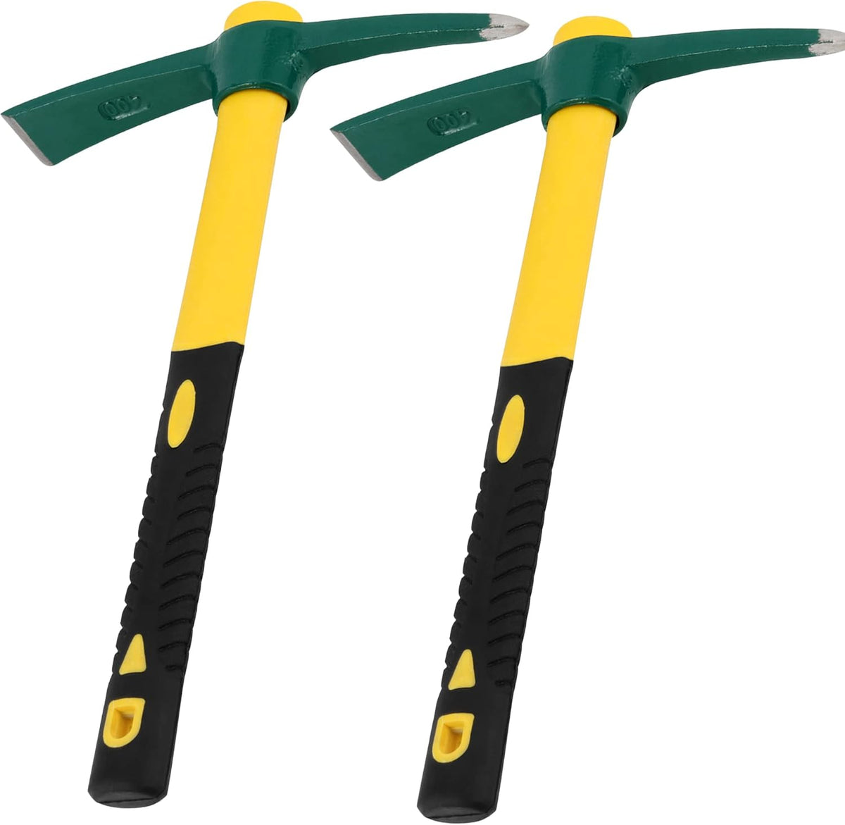 2 PCS 15 Inch Pick Mattock Hoe, Weeding Pick Axe with Fiberglass Long Handle Garden Tool for