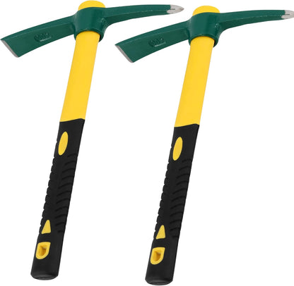 2 PCS 15 Inch Pick Mattock Hoe, Weeding Pick Axe with Fiberglass Long Handle Garden Tool for