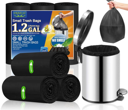 OKKEAI Small Garbage Bags for Bathroom Can 5 Liter Trash Bags 1.2 Gal Waste Basket Liners for