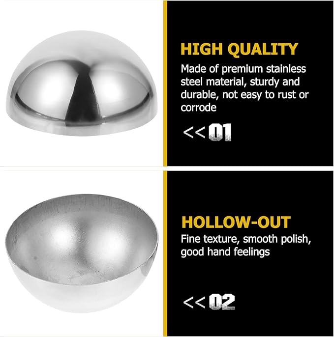 YARDWE 3pcs Gazing Ball Stainless Steel Hollow Ball Half Round Ball Mirror Ball Outdoor Hemisphere