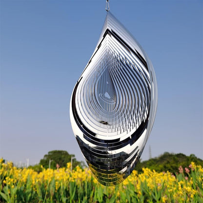 Wind Spinner 3D Water Droplets Shape Highly Reflective Stainless Steel Metal Outdoor Garden