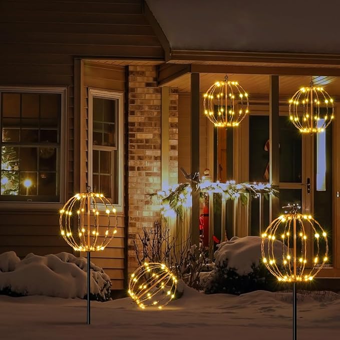 LIGHTSHARE 10IN 48LED Light Ball Yard Decoration Pathway Lights Sphere Light with Fold Flat Metal