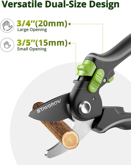 Pruning Shears for Gardening 2 Pack, 8.5" Bypass Garden Clippers and 6.5" Curved Garden Shears