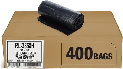 Aluf Plastics 55-60 Gallon Trash Liners - (Value 400 Pack) - 1 MIL Strength Black Plastic Garbage