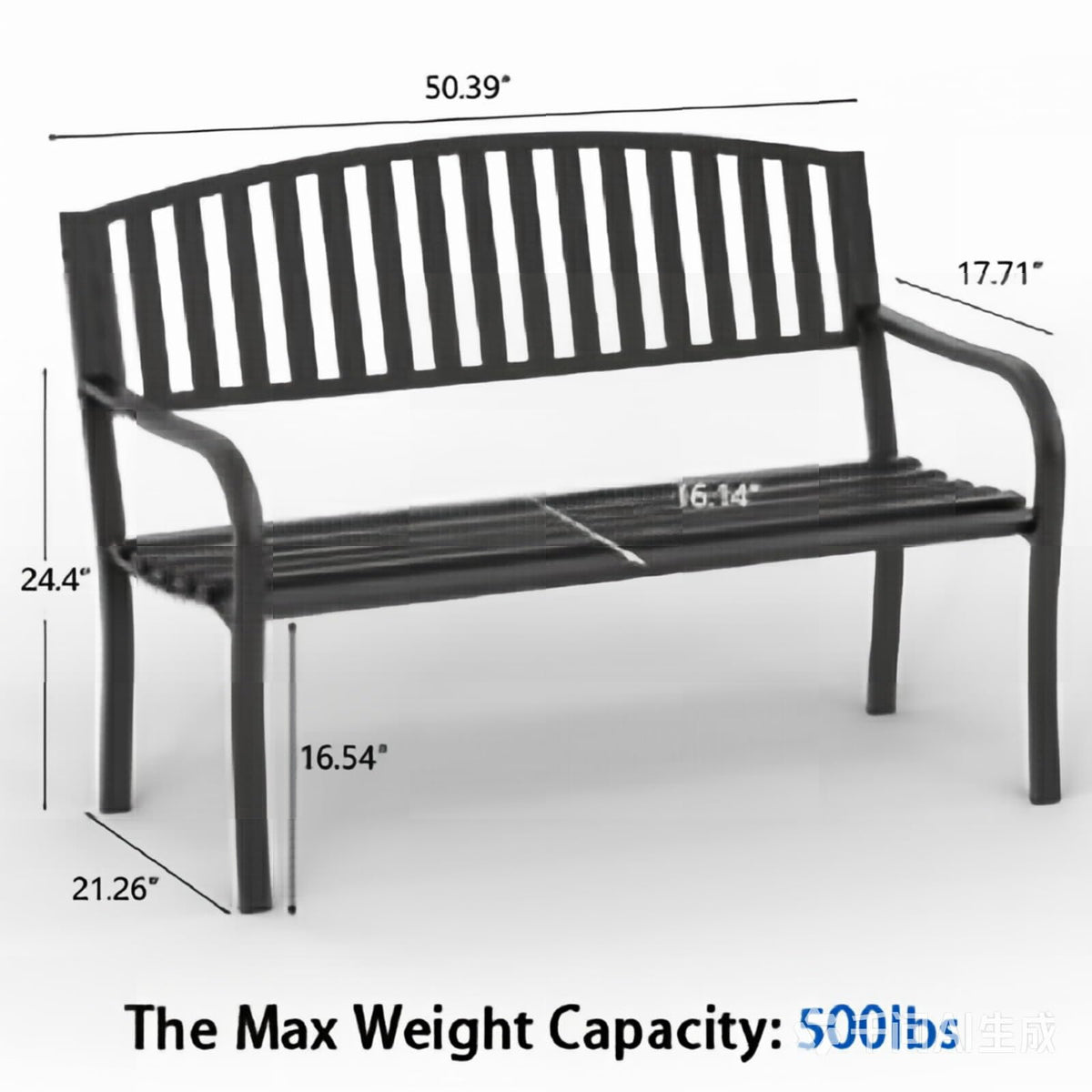 On Shine 50'' Outdoor Bench Weatherproof, Cast Iron All Metal Frame Garden Bench, Anti-Rust Patio